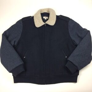 Wallace Barnes Jacket Mens XL Wool Bomber  Blue Sherpa Collar Zip Extra Large‎